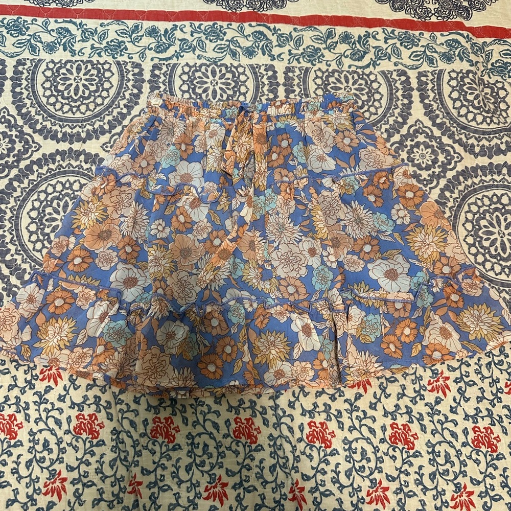 Sienna Sky Blue and Brown Floral Skirt